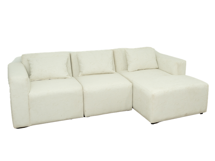 Modular 3 Seater Sofa - White Teddy Fleece- Right Hand