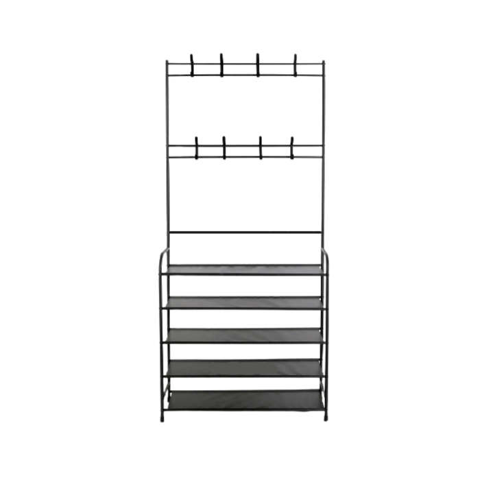Multifunction 5-Tier Coat & Shoe Shelf Rack Organizer With 8 Hooks-Black