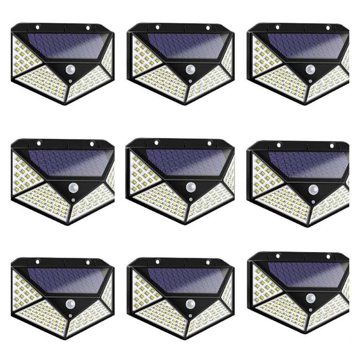100 LED Solar Motion Wall Light - 9 Pack