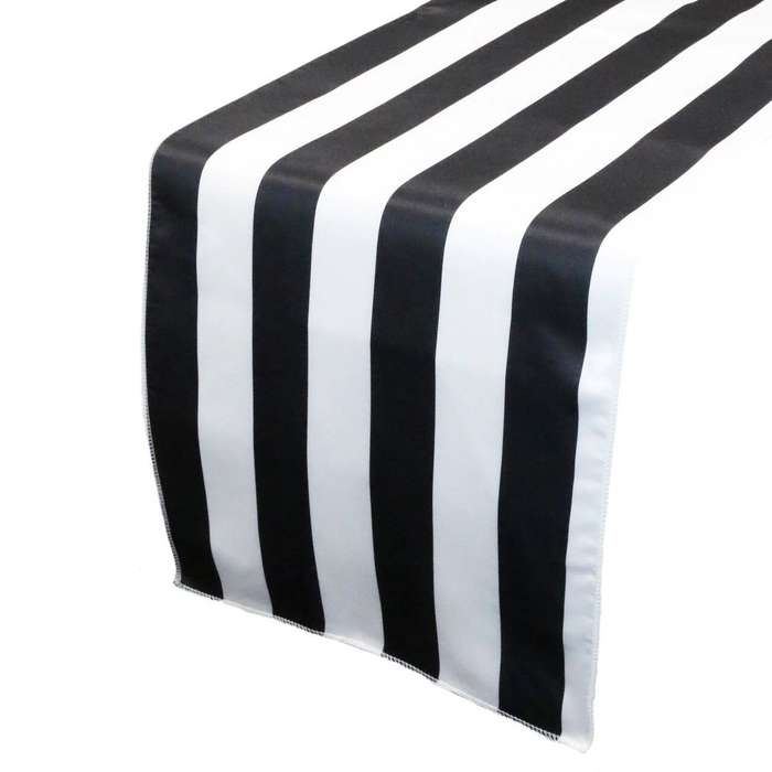Satin Table Runner 250cmx45cm Pack of 2- Black & White