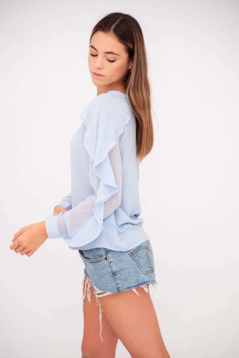 Ladies Elegant Blue Blouse with Frill Sleeves