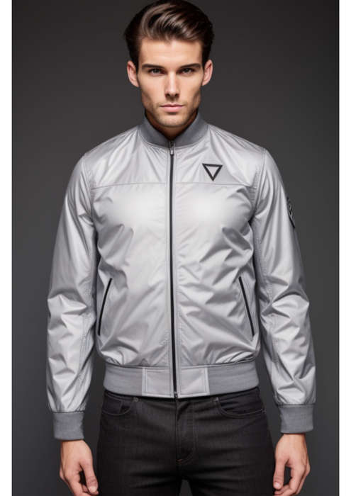 Mens Sleek Silver Bomber Jacket
