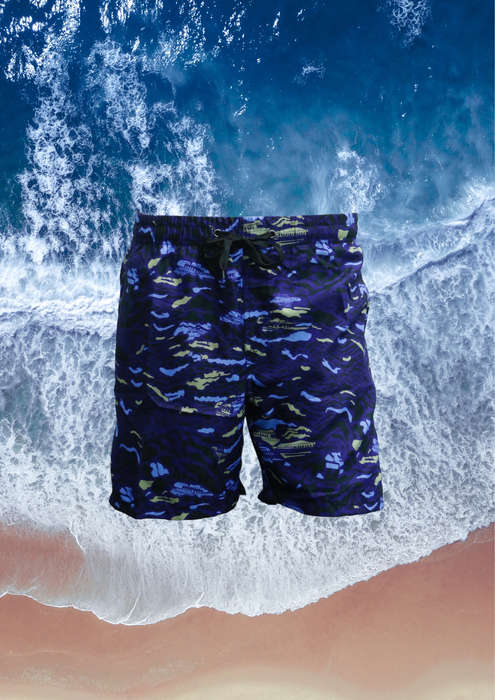 Mens Blue Army Print Swim Shorts