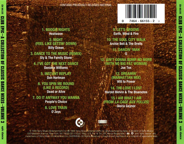 Various - Club Epic (A Collection Of Classic Dance Mixes) Volume 3 (CD, Comp, RE, Pit)