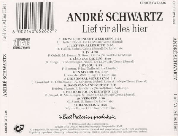 André Schwartz  Lief Vir Alles Hier (Music CD)