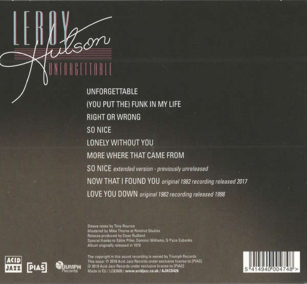 Leroy Hutson - Unforgettable (CD)
