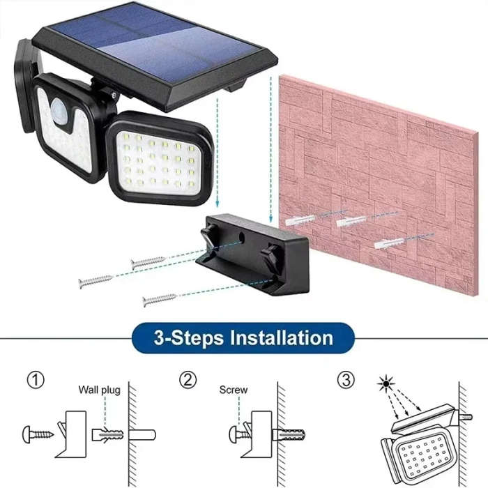 Split Solar Wall Lamp 3 Head Solar Wall Light Outdoor Security Lamp