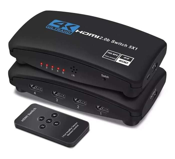 4K Ultra HD 5 Port HDMI 2.0 Splitter for TV Console with Remote Control