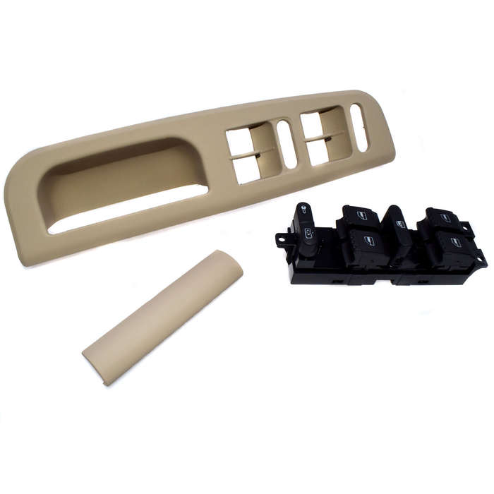 3Pcs Beige Window Master Switch+Panel Bezel+Handle Trim for VW Passat Jetta Golf