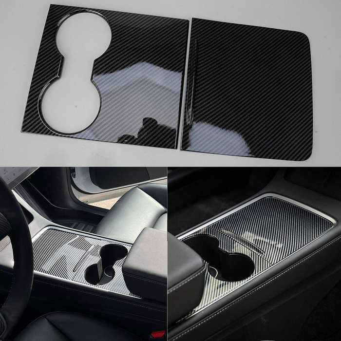 Carbon Fiber Style Center Console Cup Holder Panel Trim Fit For Tesla Model 3 Y