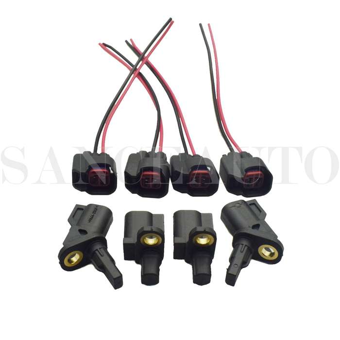 4pc ABS Wheel Speed Sensor W/ Connector Front Rear For Ford Jaguar Lincoln Volvo
