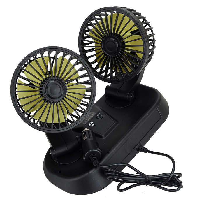 Vehicle Auto Dash Cooling Fan Dual Head Rotable & Cigarette Lighter Socket