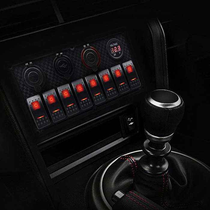 Red RV Car Marine Boat 8 Gang Waterproof Circuit Breaker LED Rocker Switch Panel