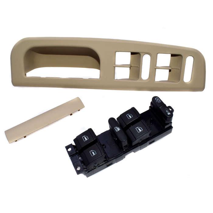 3Pcs Beige Window Master Switch+Panel Bezel+Handle Trim for VW Passat Jetta Golf