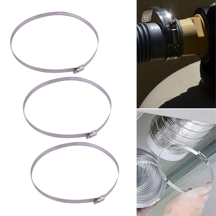 8" Adjustable Hose Clamp Clip Stainless Steel Duct Clamp Worm Gear Drive Clamp*3