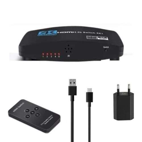 4K Ultra HD 5 Port HDMI 2.0 Splitter for TV Console with Remote Control