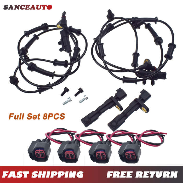 Set 8PCS Front Rear ABS Speed Sensor & CONNECTORS For 2007-2016 Jeep Wrangler