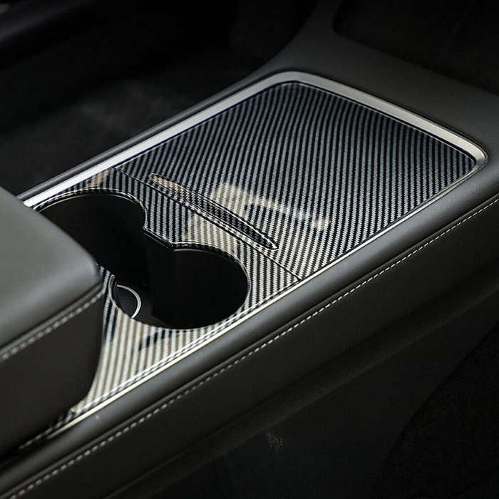 Carbon Fiber Style Center Console Cup Holder Panel Trim Fit For Tesla Model 3 Y