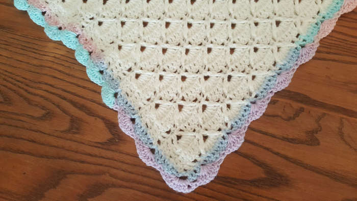 70 x 90cm Cream White with Two-Tone Pastel Border Crochet Baby Blanket | Double Knitting