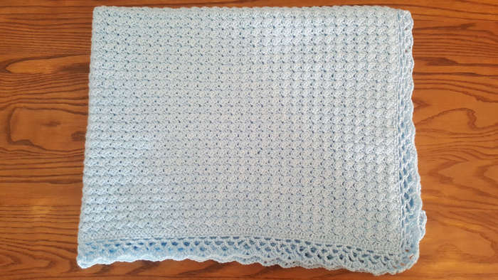 80 x 100cm Baby Blue Crochet Baby Blanket | 4-Ply Baby Wool