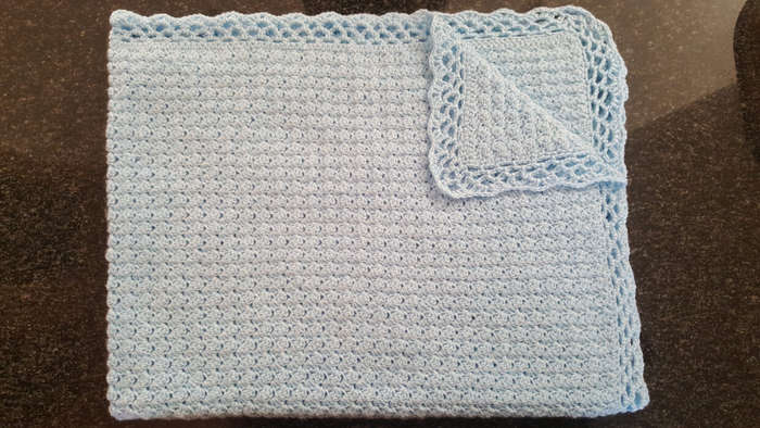 80 x 100cm Baby Blue Crochet Baby Blanket | 4-Ply Baby Wool