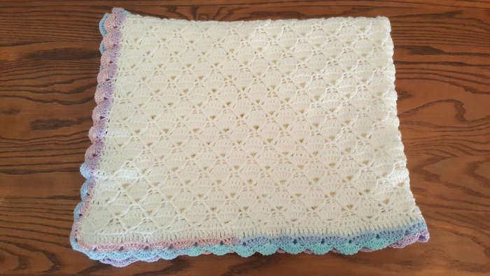 70 x 90cm Cream White with Two-Tone Pastel Border Crochet Baby Blanket | Double Knitting