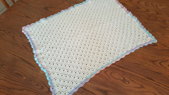 70 x 90cm Cream White with Two-Tone Pastel Border Crochet Baby Blanket | Double Knitting
