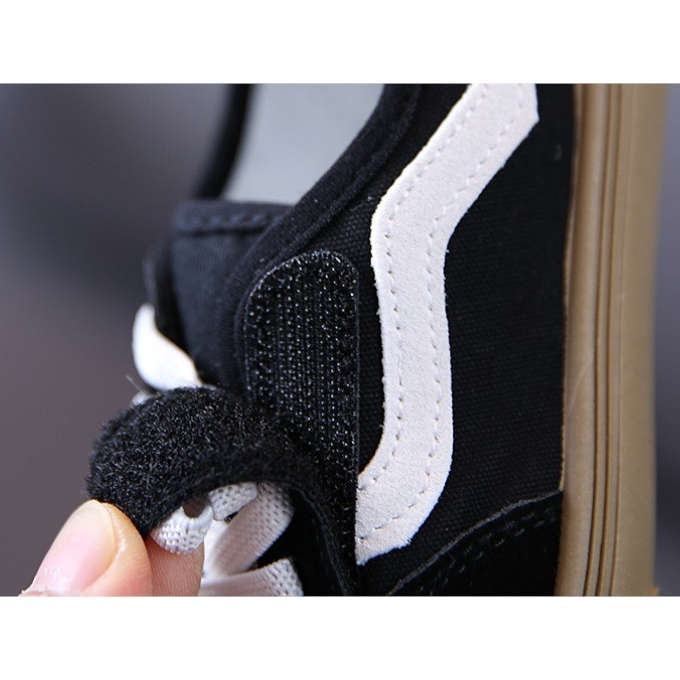 Olive Tree-Kids Classic Canvas Shoes Lace With Easy Velcro Strap-Black-EU29