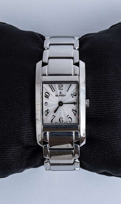 Ladies Silver BUREN Watch *SWISS* *SAPPHIRE CRYSTAL*