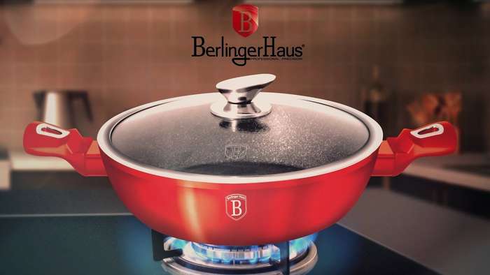 Berlinger Haus - 32 cm Shallow Pot With Lid Burgundy Metallic Line (SECOND HAND)