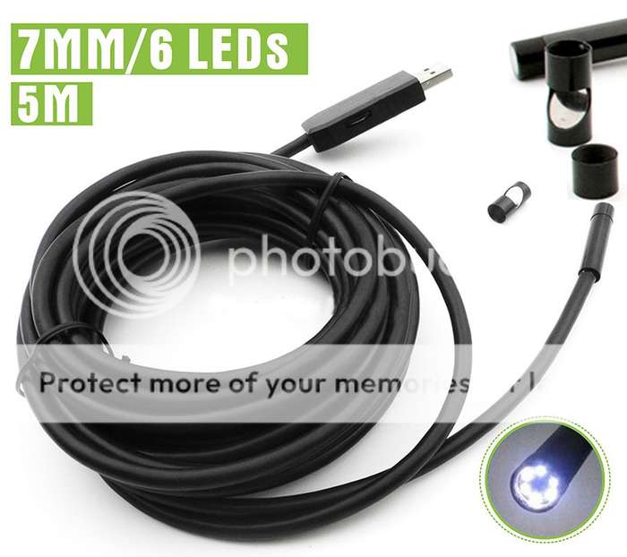 7mm 6 LED USB Waterproof Inspection Tube Snake Camera Endoscop Borescope 5M Unboxed
