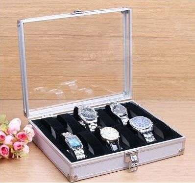 *LOCAL STOCK* Aluminium 10 Slots Watch Storage Case Bracelet Organiser Display Box Holders Glass Top
