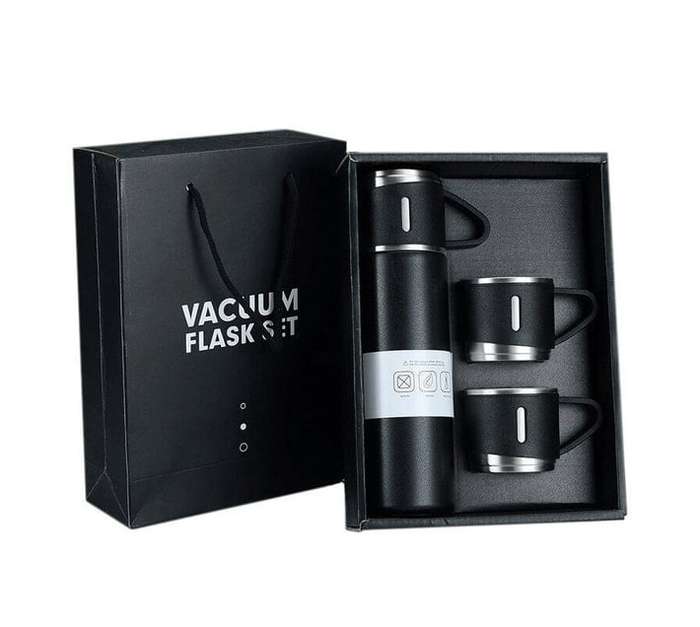 500ml Stainless Steel Vacuum Flask Gift Set with 3 Mugs