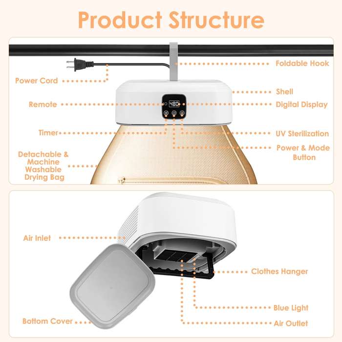 Portable Clothes Dryer Teqhome Mini Dryer Machine with Remote for Small Light Clothes Quick and Easy