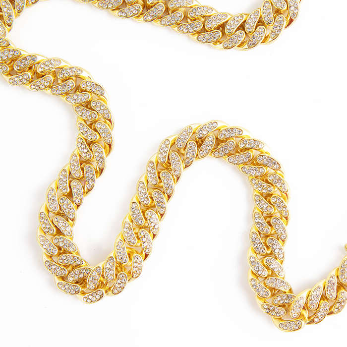 20 Golden Cuban Chainlink necklace encrusted in crystal rhinestones(12mm width)