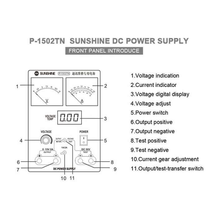 SUNSHINE P-1502TN DC Power Supply Adjustable Constant Temperature Voltage / Current Measurement for