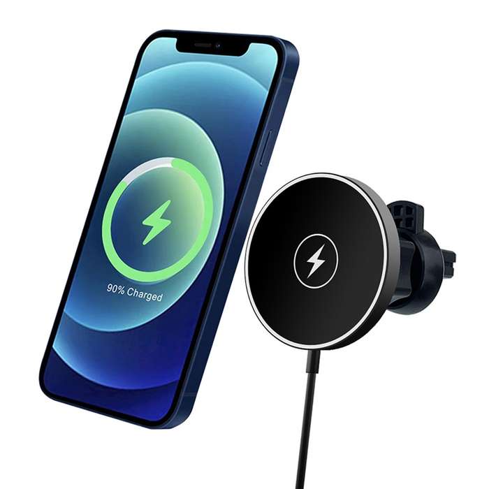 C12 15W Car Magnetic Wireless Charger Air Vent Mount Phone Fast Charging Bracket for iPhone 14 / 13