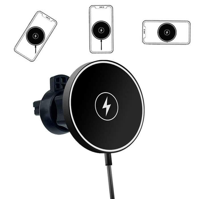 C12 15W Car Magnetic Wireless Charger Air Vent Mount Phone Fast Charging Bracket for iPhone 14 / 13