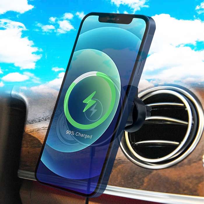 C12 15W Car Magnetic Wireless Charger Air Vent Mount Phone Fast Charging Bracket for iPhone 14 / 13