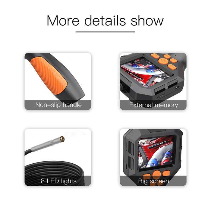 P10 2m Hard Wire 3.9mm Lens 1080P HD Endoscope for Cars 2.8" IPS Screen Piping Inspection Camera
