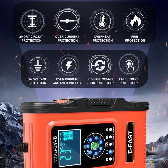 E-FAST TK500 12V / 24V 7-Stage Intelligent Battery Charger Car Truck Lead-Acid Battery Restore Charg