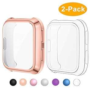 CAVN Screen Protector Case Compatible Fitbit Versa Not Versa 2 & Versa (Clear & Rosegold)