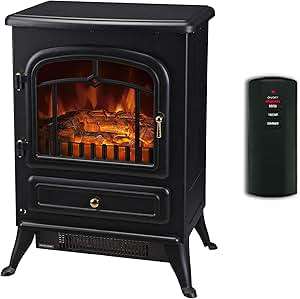 Galleon FiresLyra Remote Control LED Log Flame Effect Electric Stove Nickel Handles Fireplace