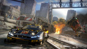 Roaring past a flipped opponent in MotorStorm Apocalypse