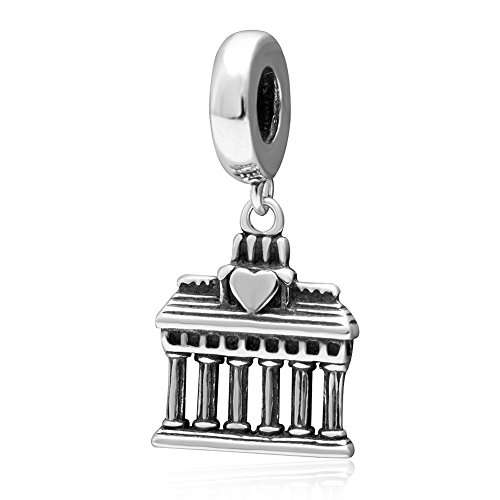 Choruslove Greek Parthenon Temple Pendant Charm 925 Sterling Silver for European Brand Bracelet