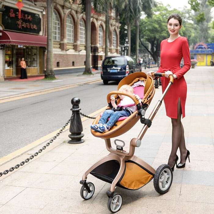 Baby Stroller  Hot Mom Baby Carriage with Bassinet Combo,Brown
