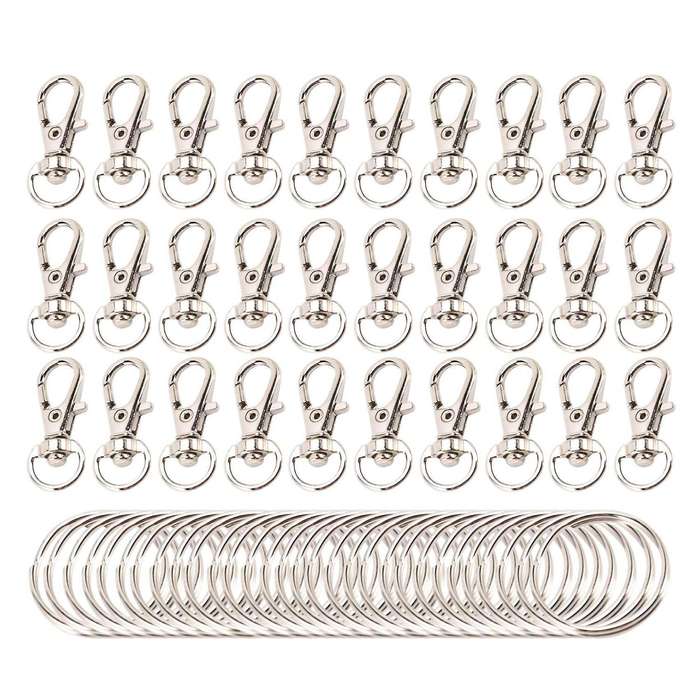 60pieces Key Ring Clip Hooks Snap Hooks with Split Key Rings (silver)