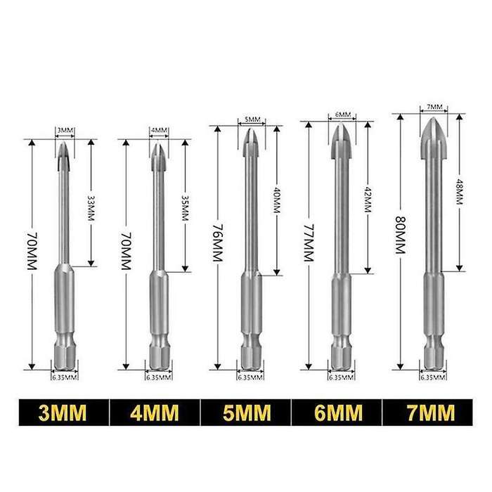 5pcs Universal Drilling Tool Cross Alloy Drill for Woodworking Silver