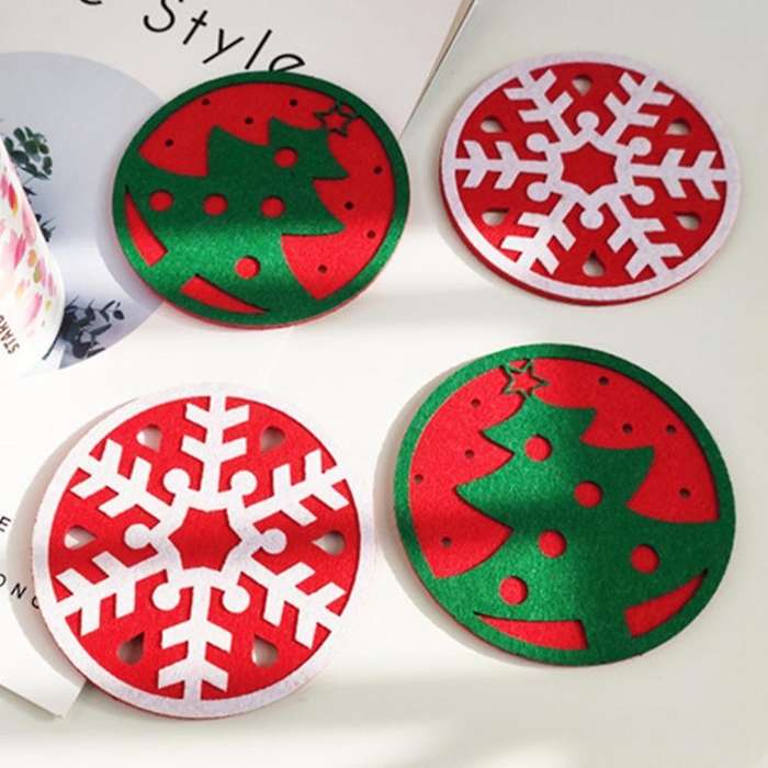Christmas Cup Mat Snowflake Xmas Tree Printed Placemat for Home Table