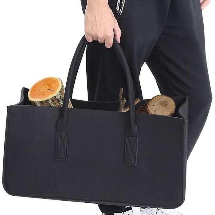 Fireplace Wood Felt Storage Bag Basket Magazine Rack Pocket,black
